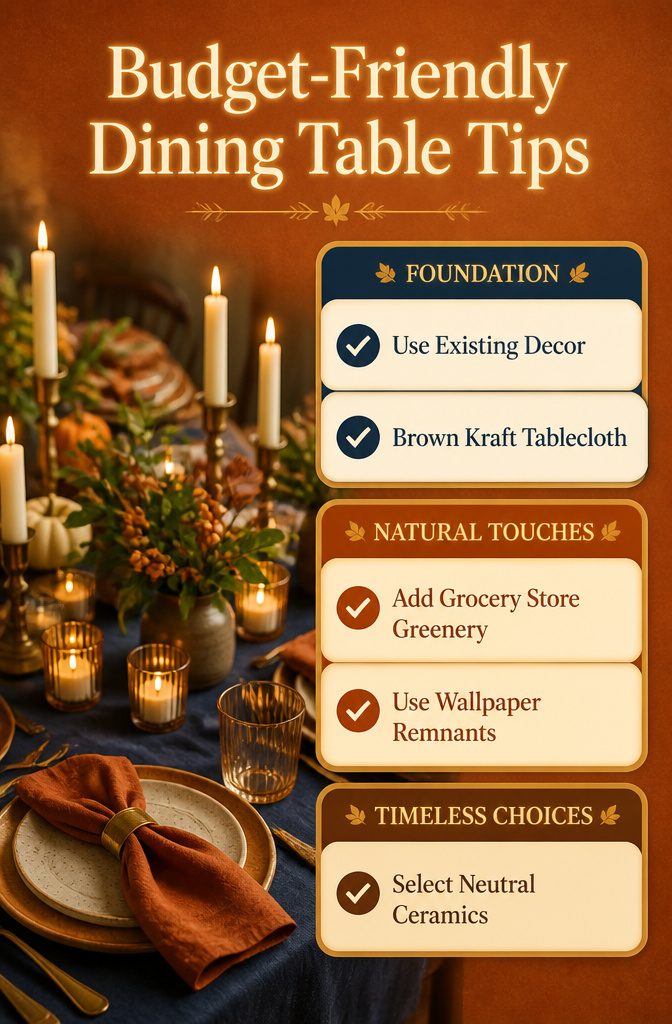 Budget-friendly autumn dining table tips and ideas.