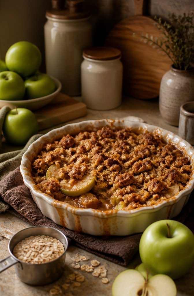 Fall Baking Desserts: 15 Recipes for Pumpkin, Apple and Pecan 3 An apple crisp with a golden-brown streusel topping on a counter.