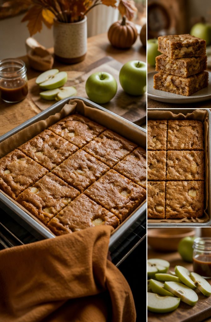 Fall Baking Desserts: 15 Recipes for Pumpkin, Apple and Pecan 15 Squares of brown butter apple blondies on a wooden board.