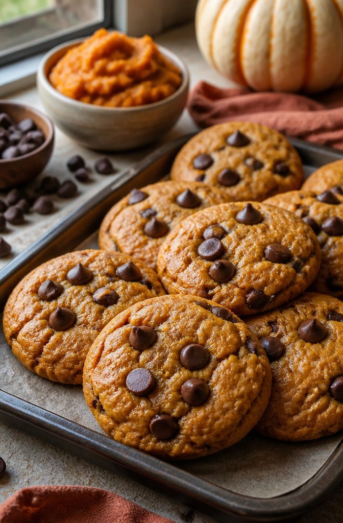 Fall Baking Desserts: 15 Recipes for Pumpkin, Apple and Pecan 16 Pumpkin chocolate chip cookies on a plate.