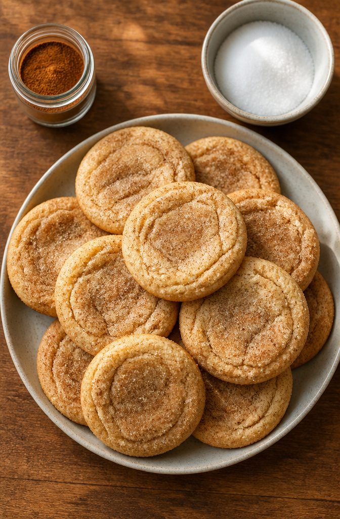 Fall Baking Desserts: 15 Recipes for Pumpkin, Apple and Pecan 4 Snickerdoodle cookies rolled in cinnamon sugar on a baking sheet.
