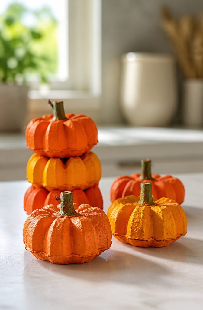 20 Fall Pumpkin Crafts to Make for Your Home in 2026 10 Painted egg carton pieces shaped like mini pumpkins.