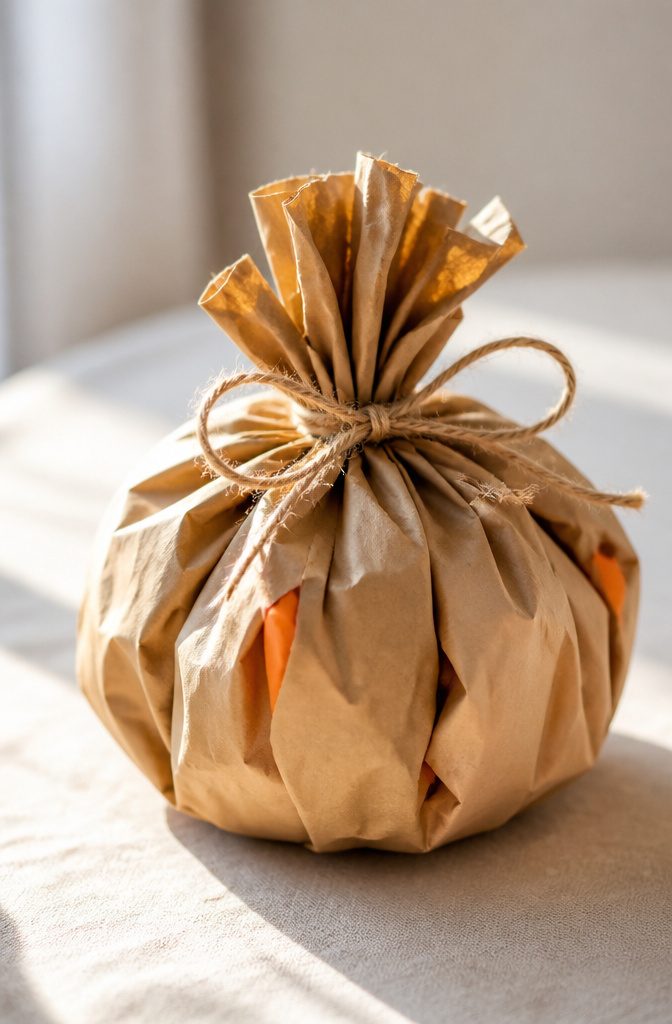 20 Fall Pumpkin Crafts to Make for Your Home in 2026 15 Pumpkins made from crumpled paper bags filled with newspaper.