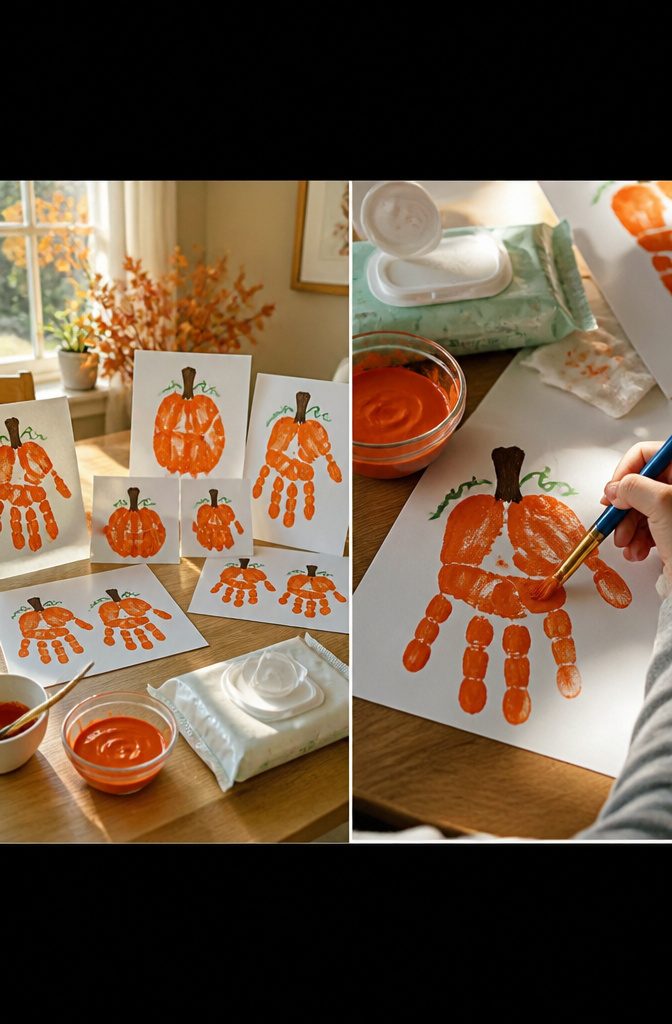 20 Fall Pumpkin Crafts to Make for Your Home in 2026 16 A child's handprint painted orange to resemble a pumpkin.