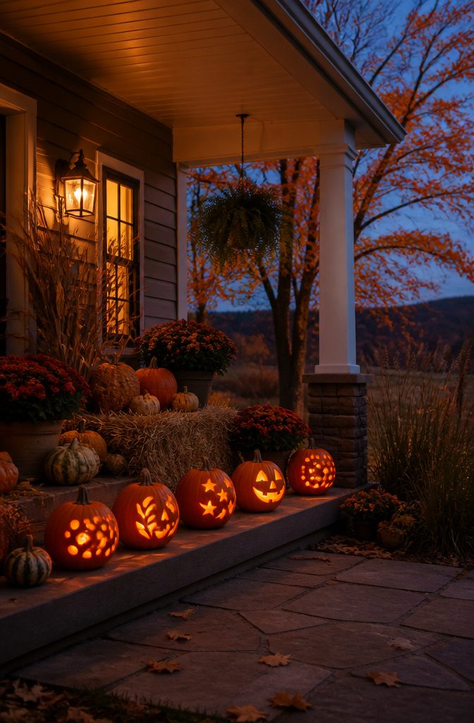 20 Fall Pumpkin Crafts to Make for Your Home in 2026 12 Paper bag luminaries and hollowed pumpkins with lights inside.