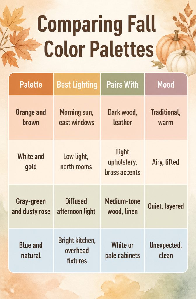 18 Fall Tray Decor Ideas for Coffee Tables, Tiered Trays & More 21 Comparative fall color palettes displayed for decoration ideas.