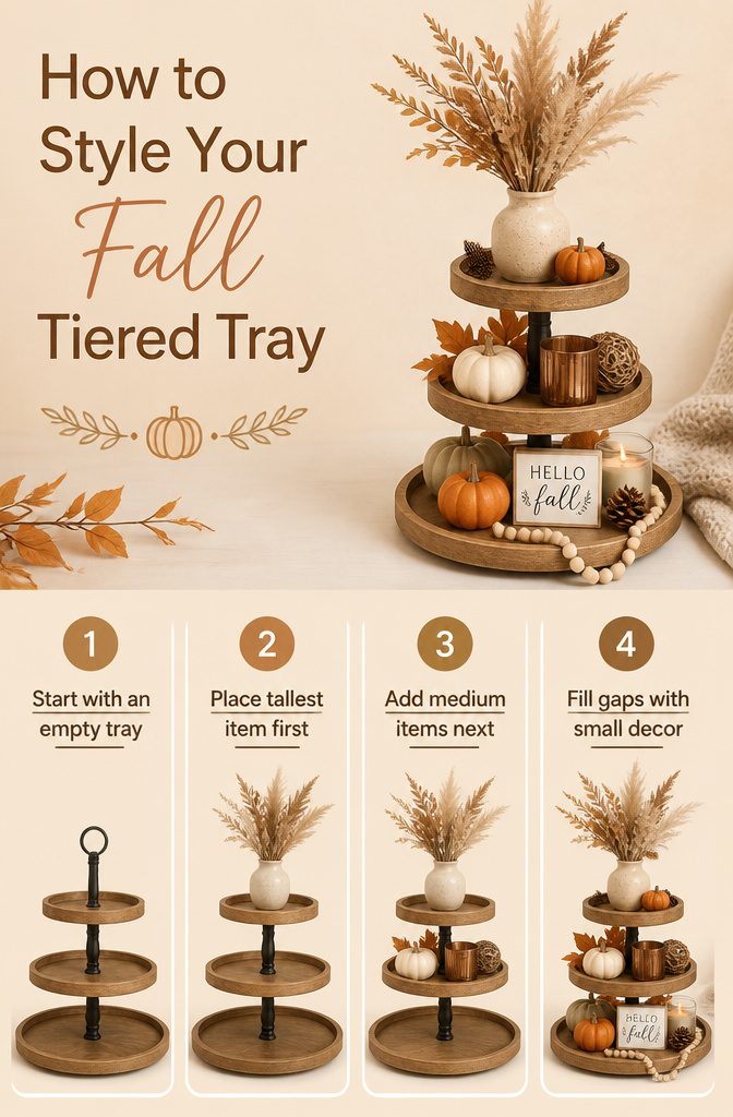 18 Fall Tray Decor Ideas for Coffee Tables, Tiered Trays & More 19 Instructions for arranging items on a tiered tray.