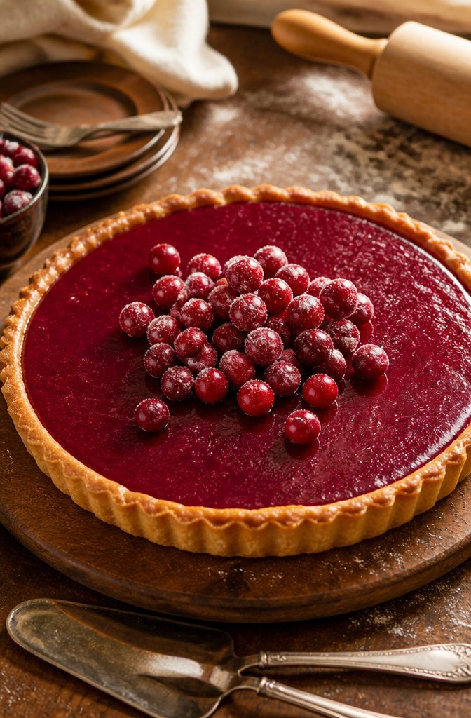 A cranberry curd tart on a plate, showcasing its smooth filling.