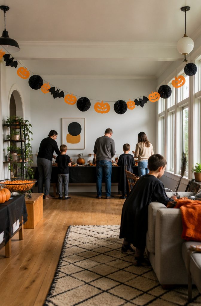 A nine-foot garland made of cardstock and honeycomb puffs.
