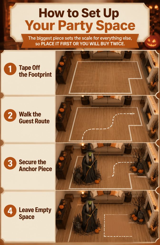 An organized setup process for party decorations.