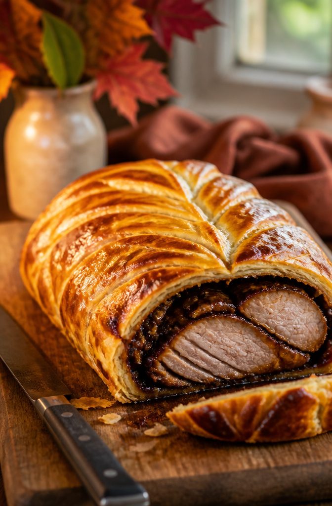 20 Thanksgiving Dinner Main Dishes for 2026 2 A char siu wellington with glazed pork and puff pastry on a table.