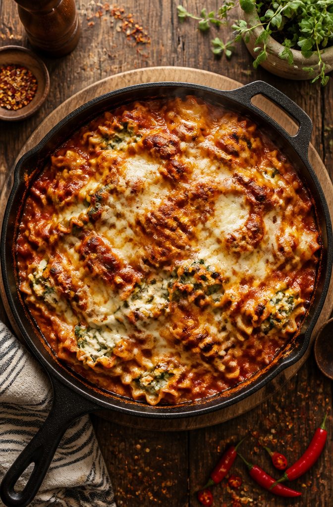 20 Thanksgiving Dinner Main Dishes for 2026 5 A cast-iron skillet filled with lasagna, topped with cheese and herbs.