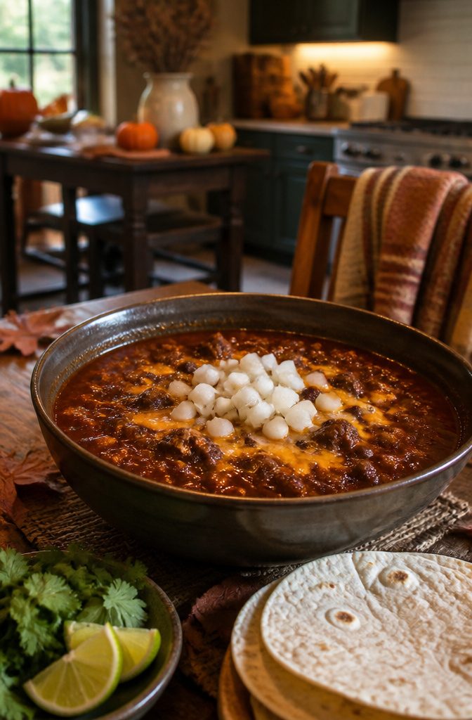 20 Thanksgiving Dinner Main Dishes for 2026 11 A bowl of Texas chili with cheese and onions, alongside tortillas.