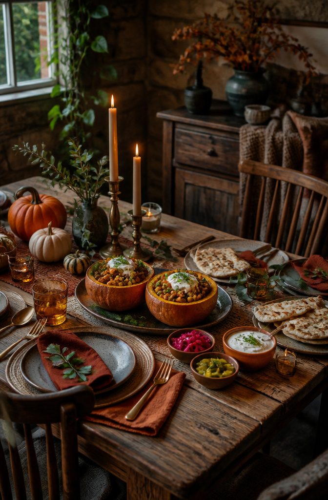 20 Thanksgiving Dinner Main Dishes for 2026 21 Roasted sugar pumpkins filled with chana masala on a plate.