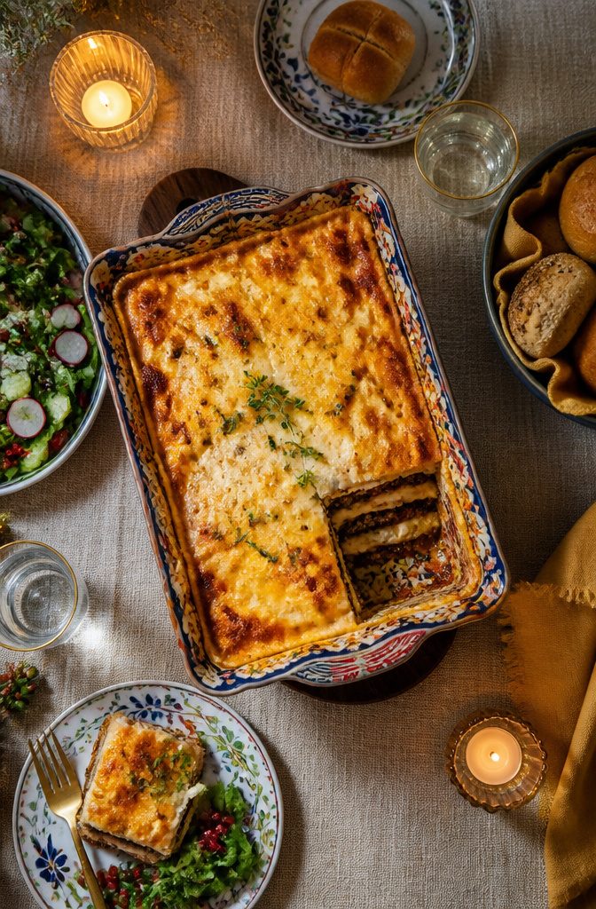 20 Thanksgiving Dinner Main Dishes for 2026 18 A slice of vegetarian lasagna showing distinct layers.