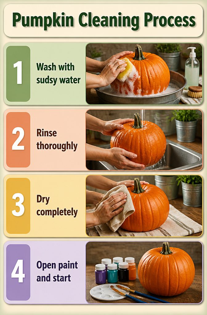 Pretty Painted Pumpkins: Ideas and Techniques for 2026 15 A visual guide showing the pumpkin cleaning process.