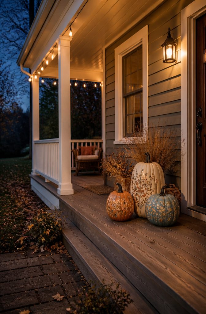 Pretty Painted Pumpkins: Ideas and Techniques for 2026 18 A setup of painted pumpkins displayed in soft, indirect light.