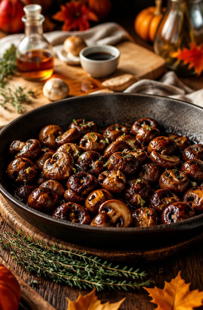Thanksgiving Mushroom Recipes for the Holiday Table 8 Sautéed Baby Bella mushrooms coated in a maple balsamic glaze.
