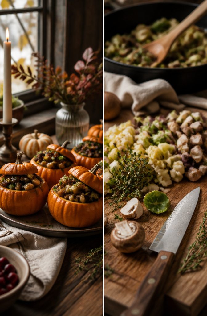 Thanksgiving Mushroom Recipes for the Holiday Table 11 Hollowed mini pumpkins filled with roasted vegetables.