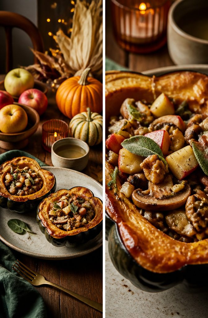 Thanksgiving Mushroom Recipes for the Holiday Table 5 Roasted acorn squash stuffed with mushrooms, apples, and walnuts.