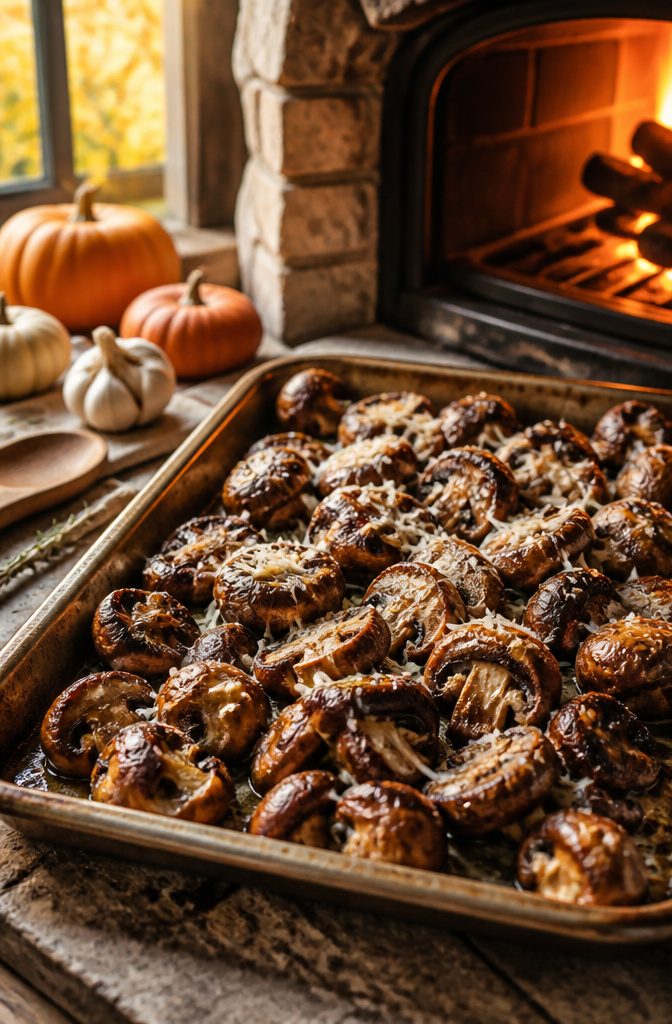 Thanksgiving Mushroom Recipes for the Holiday Table 4 Oven-roasted mushrooms topped with garlic and Parmesan cheese.