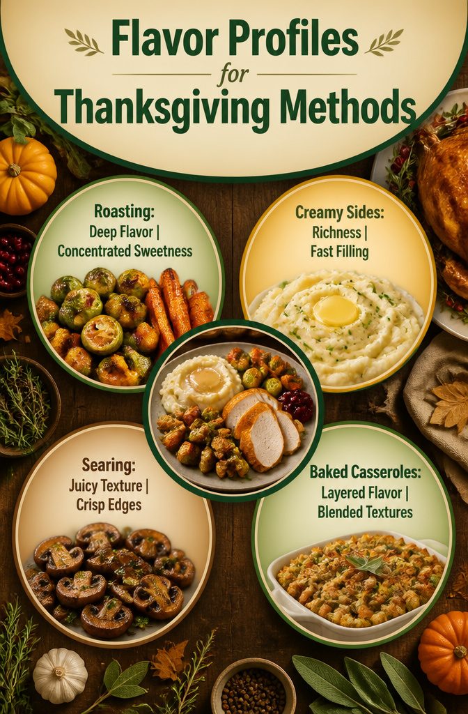 Flavor profiles for different cooking methods for Thanksgiving vegetables.