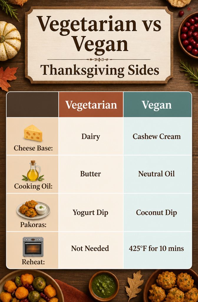 Vegetarian and vegan Thanksgiving sides with ingredient options.