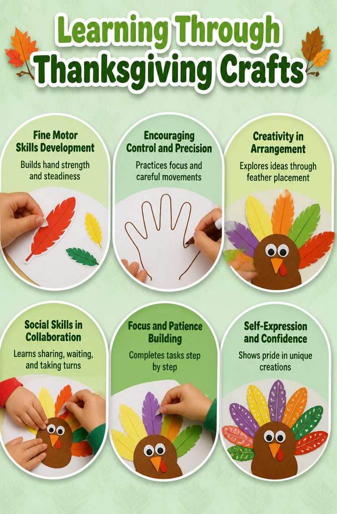 Thanksgiving Turkey Craft Activity Ideas for Kids at Home 12 Image illustrating children's hand movements while crafting.